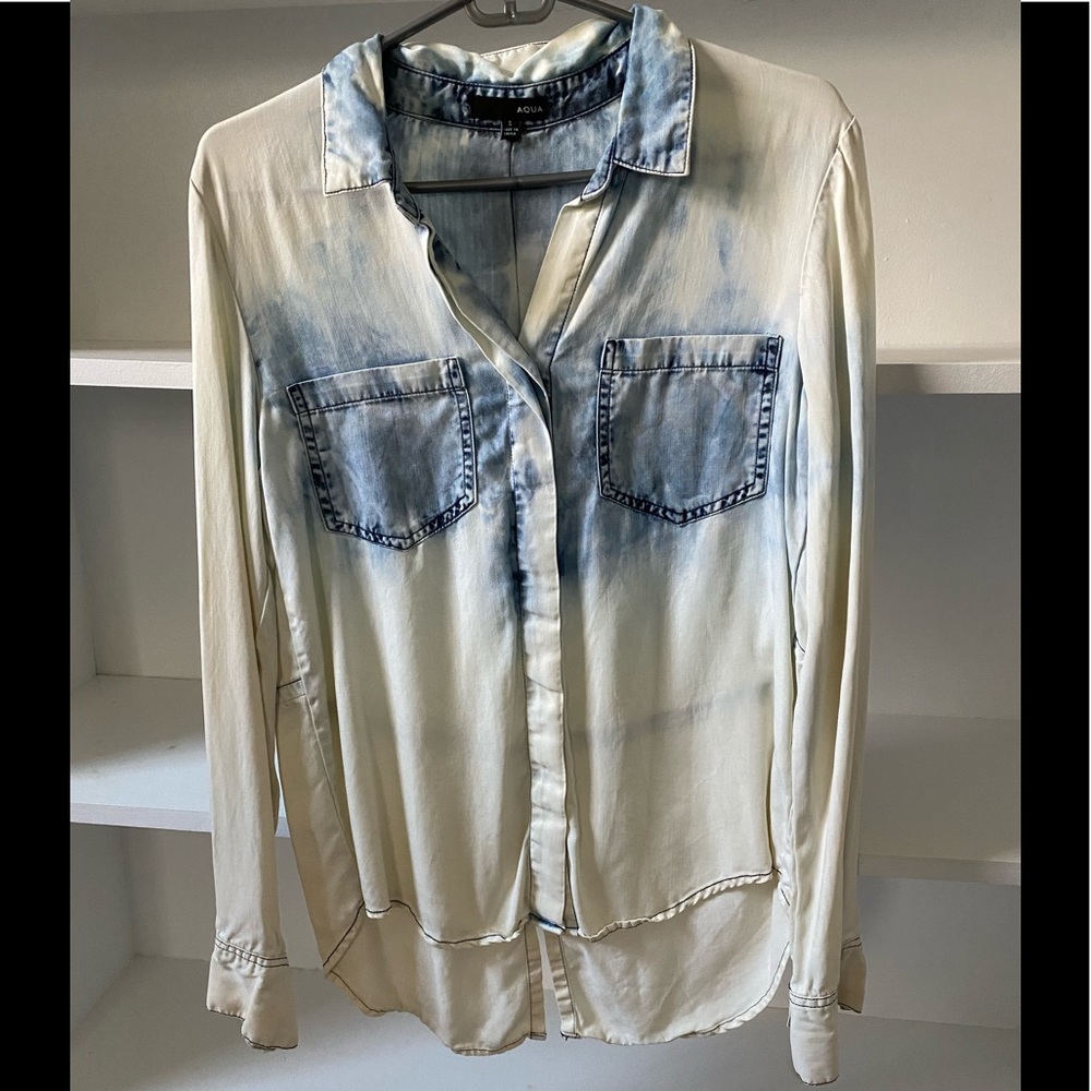 Aqua Button-down, collared tie dye, long sleeve